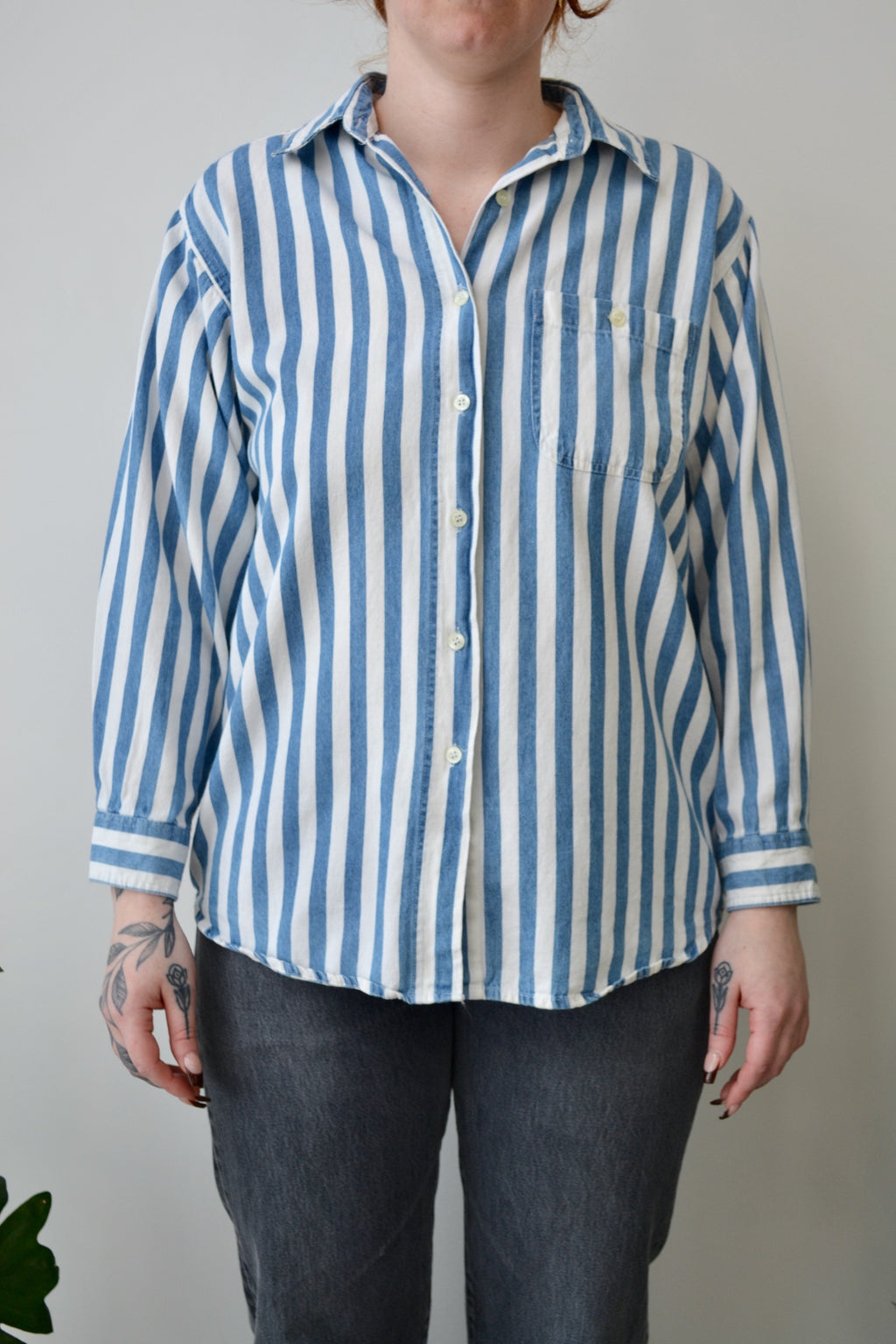 Blue & White Cotton Button Up