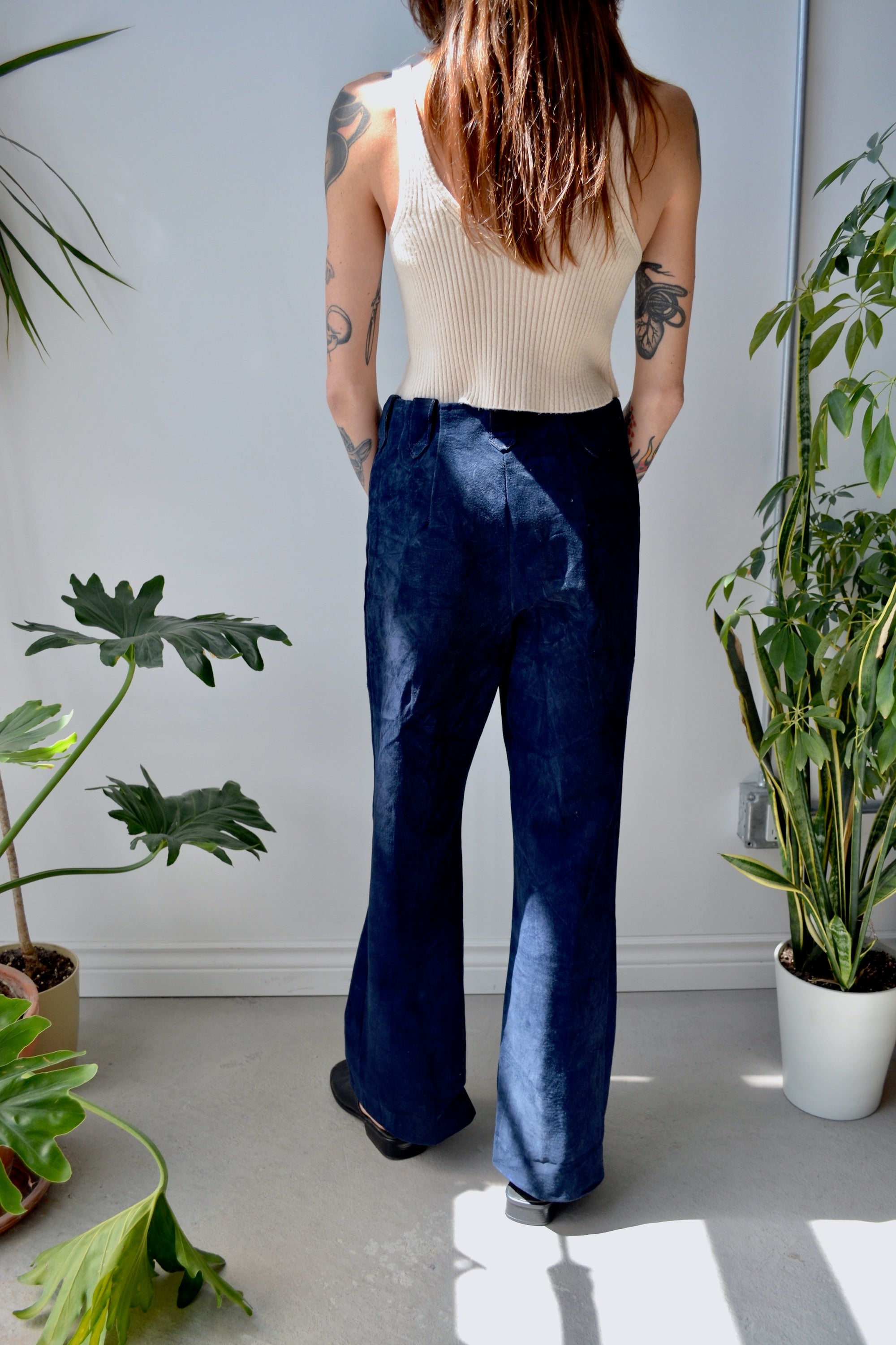 Navy Blue Suede Flares