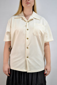 Cream Ribbed Short Sleeve Button Up