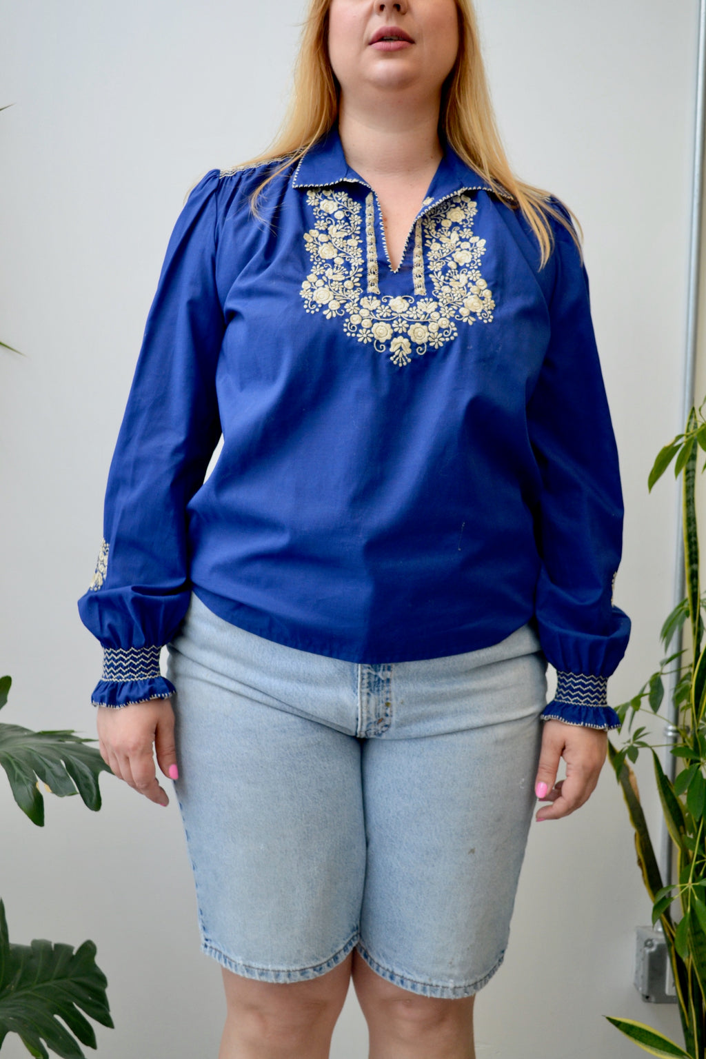 Navy Embroidered Blouse