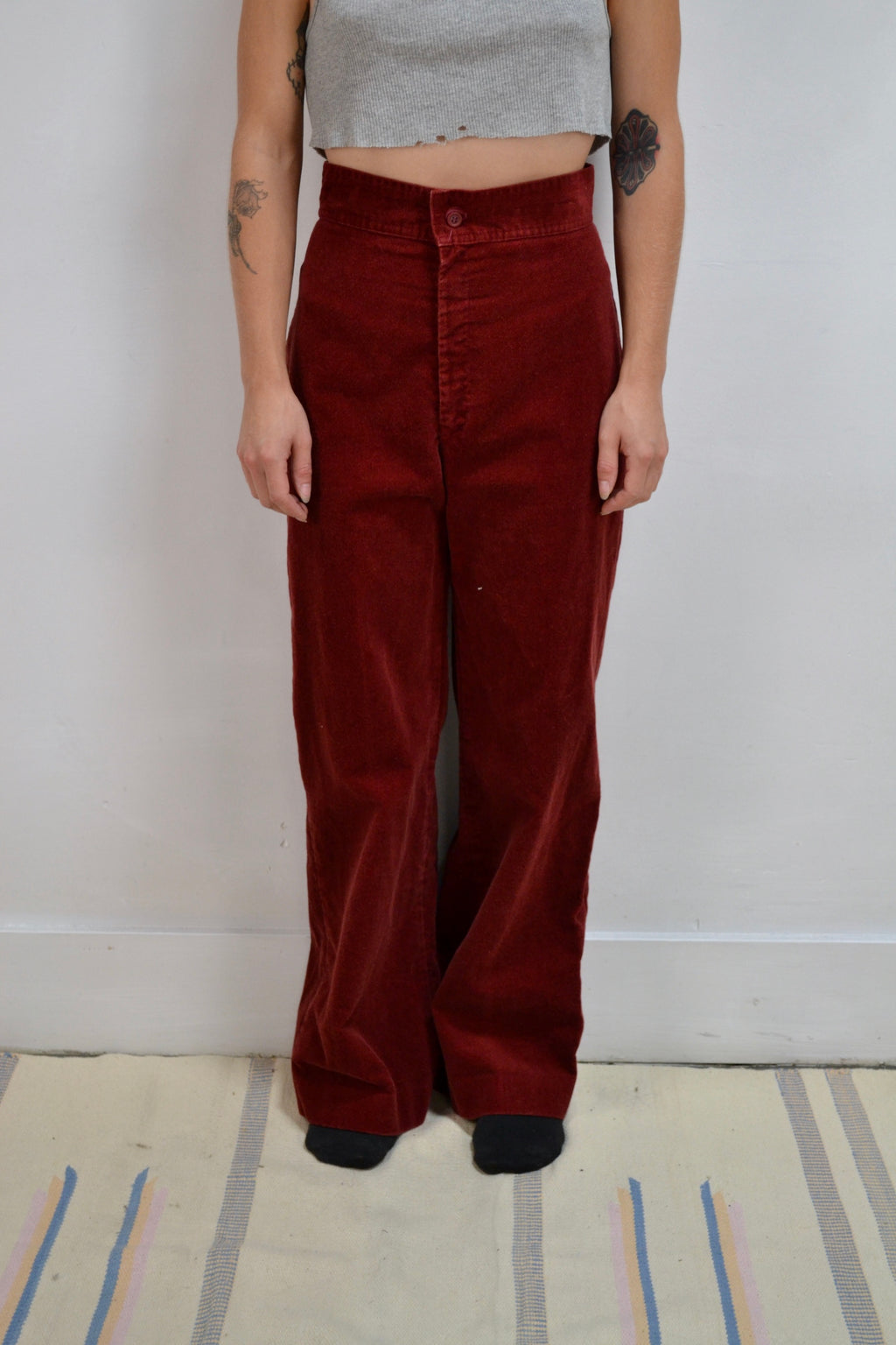 Velvety Maroon Wide Leg Trousers