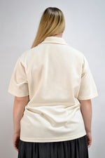 Cream Ribbed Short Sleeve Button Up