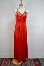Vintage Red Nylon Open Leg Slip