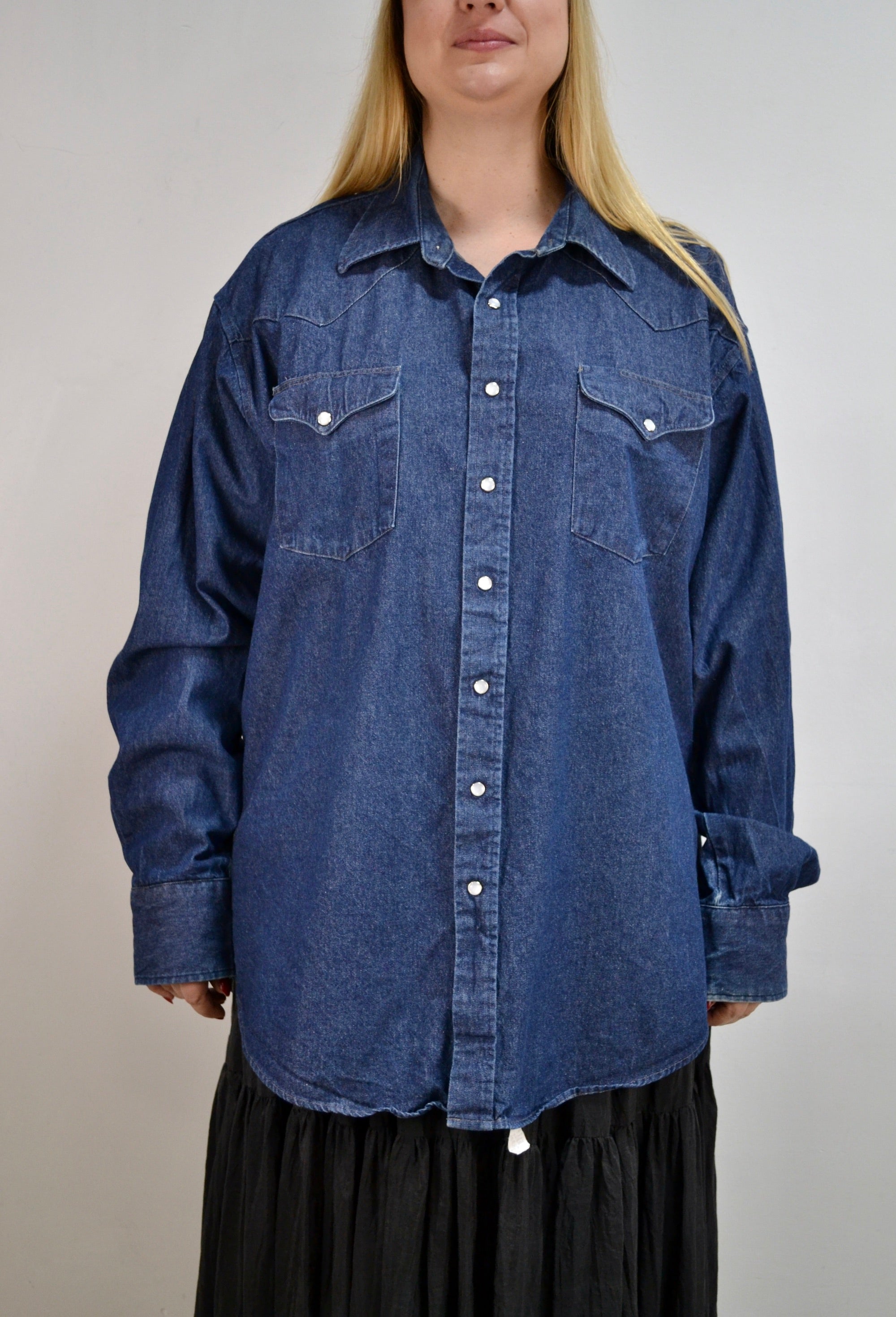 Dark Wash Denim Western Style Shirt