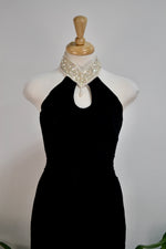 Vintage 80s Black Velvet Halter Cocktail Dress