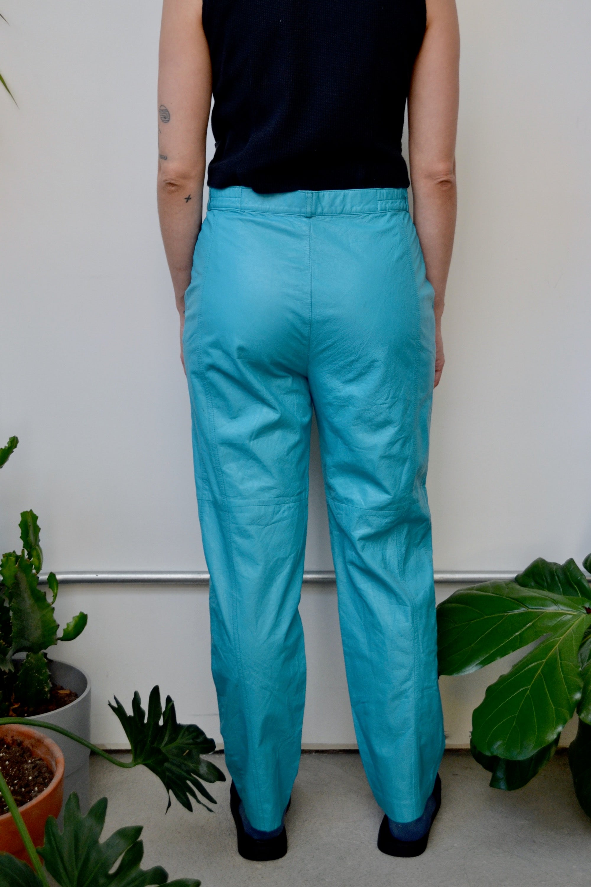 80s Teal Leather Pants