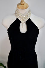 Vintage 80s Black Velvet Halter Cocktail Dress