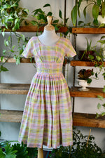 50s Cotton Spring Plaid Day Dress