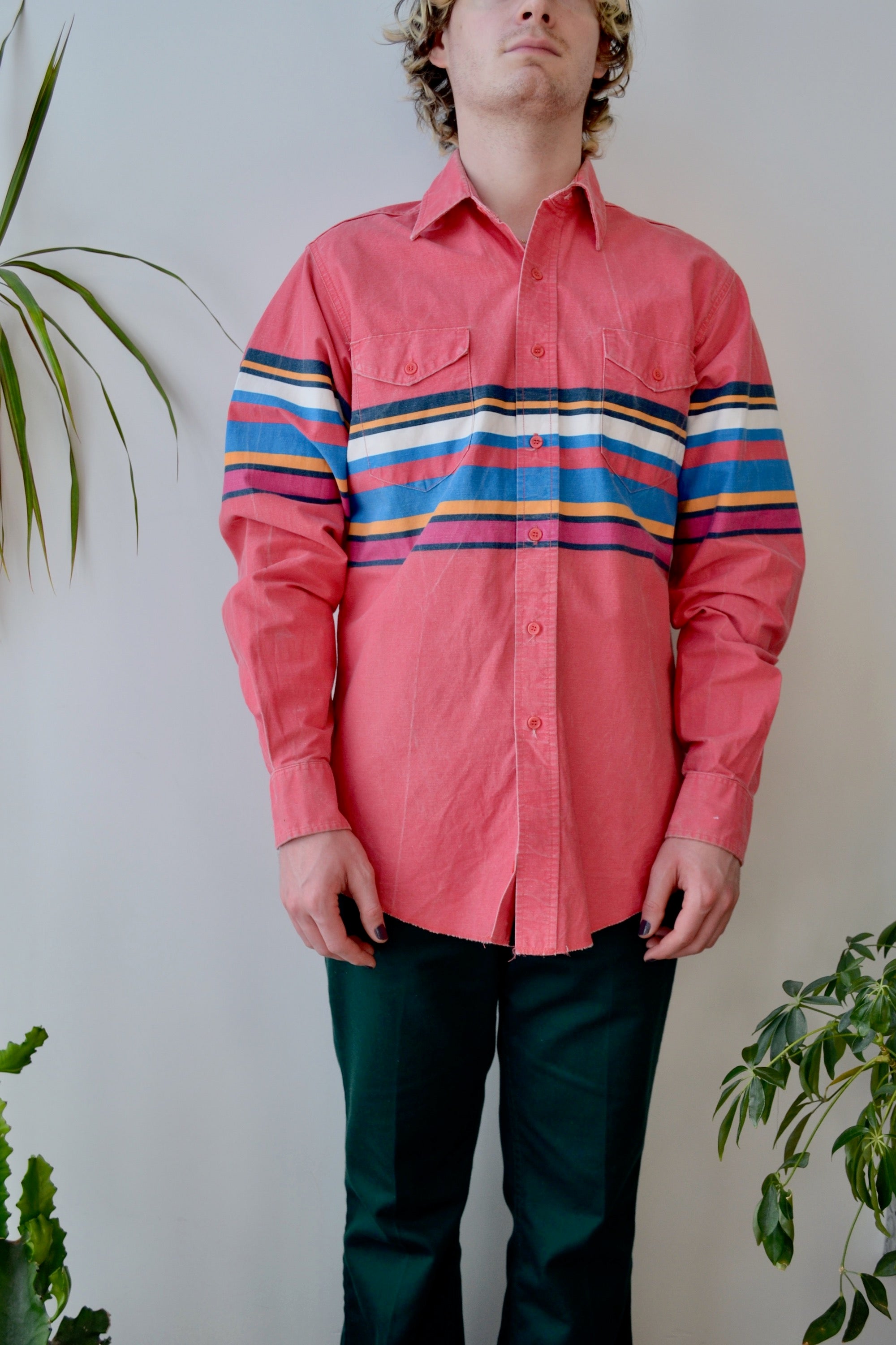 Muted Red Striped Wrangler Button Up