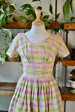 50s Cotton Spring Plaid Day Dress