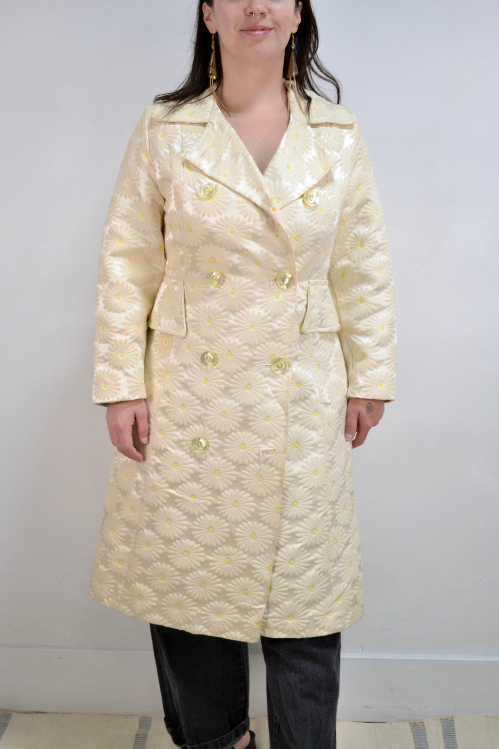 Sixties Champagne Daisy Embroidered Coat