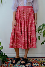 Red and Cream Floral Seventies Prairie Skirt