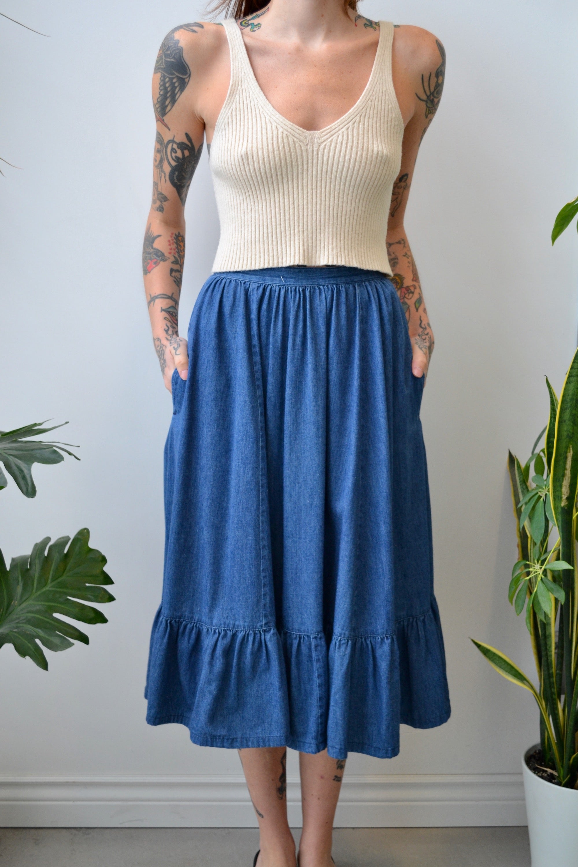 Indigo Cotton Ruffle Skirt