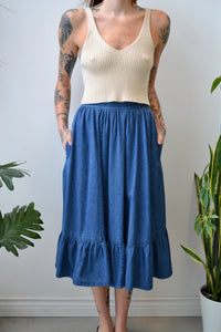 Indigo Cotton Ruffle Skirt