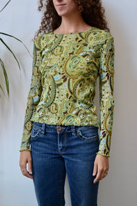 Y2K Paisley Mesh Top