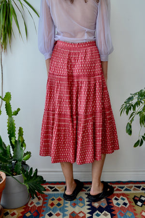Red and Cream Floral Seventies Prairie Skirt