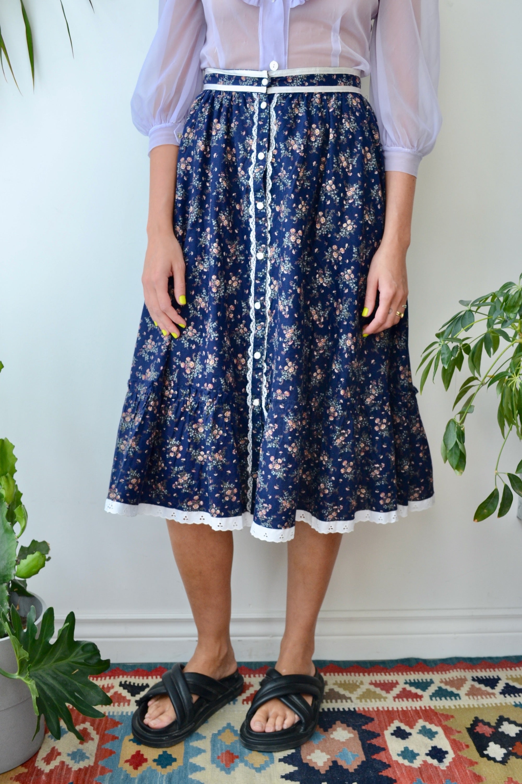 Navy Floral Prairie Skirt