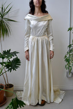 Vintage Satin Off Shoulder Wedding Gown