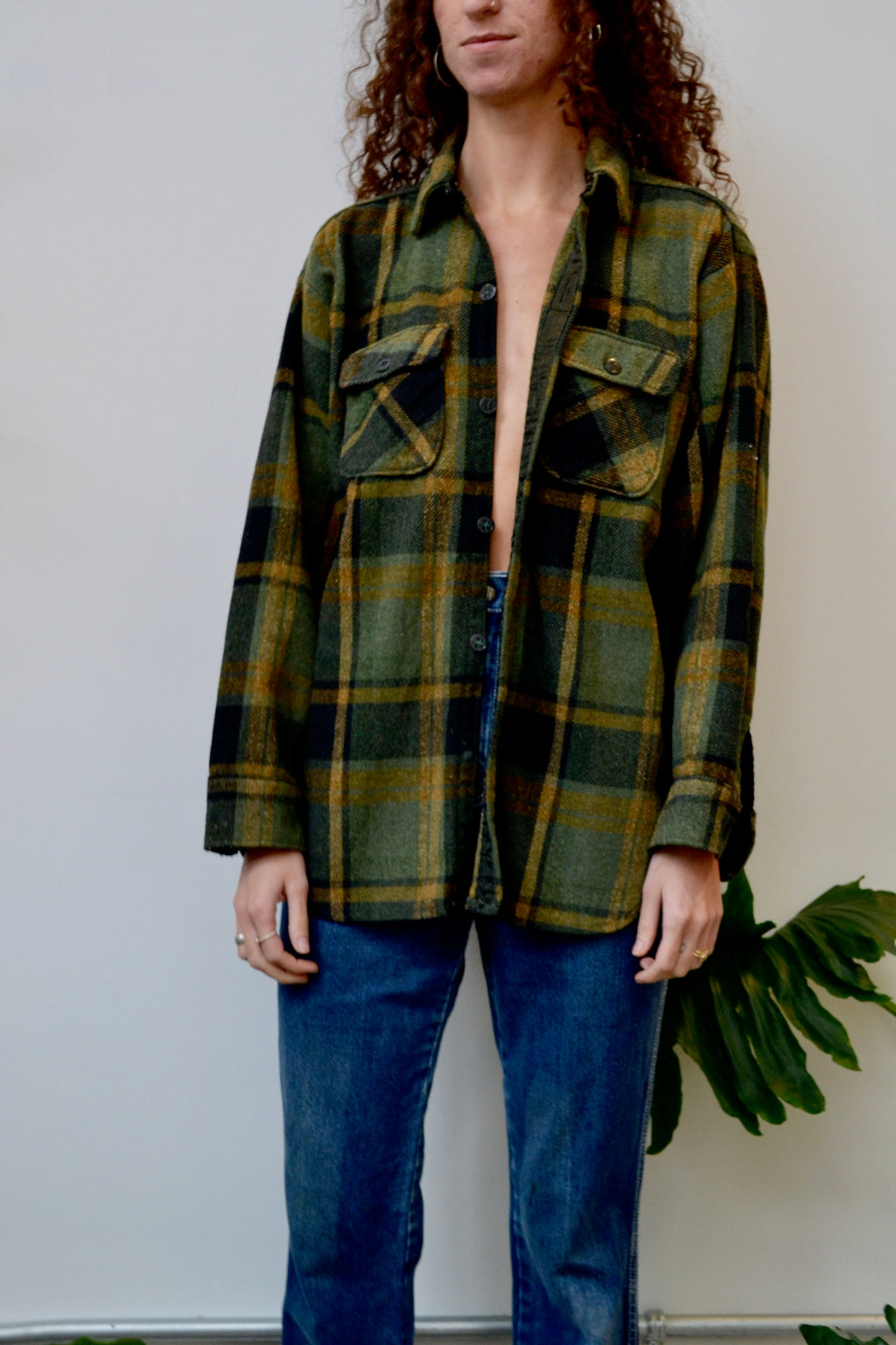 Kings Road Green Wool Button Up
