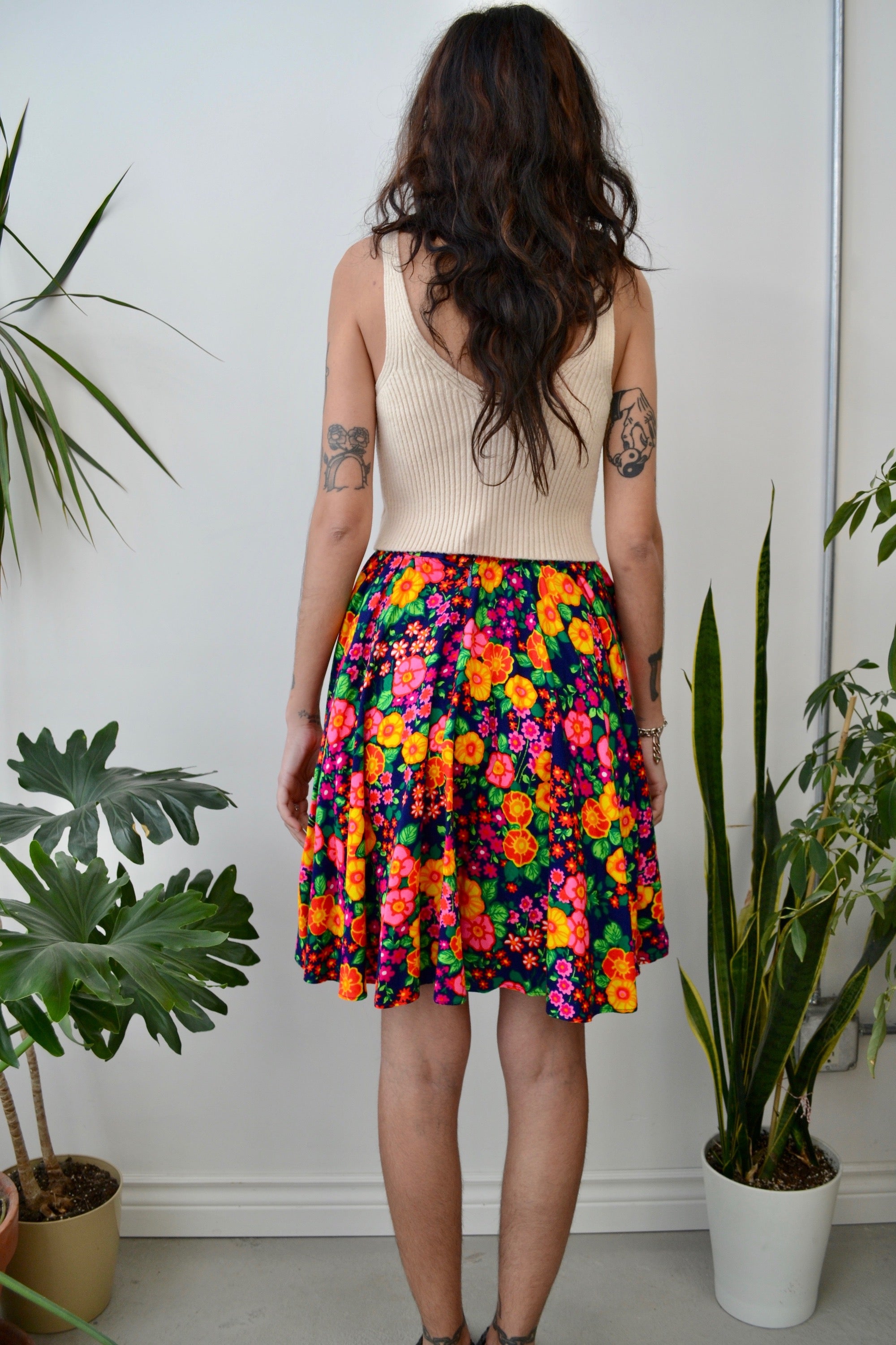 Neon Floral Circle Skirt