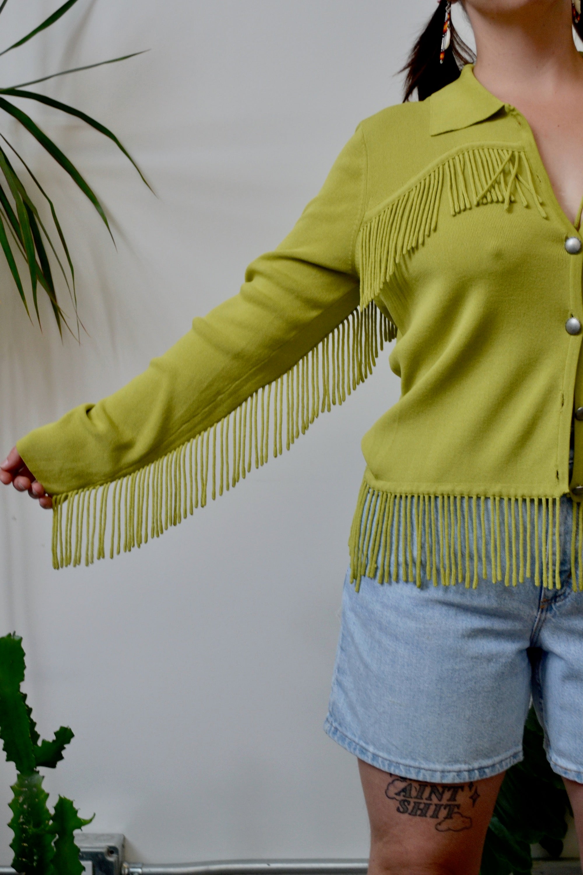 Lime Fringe Sweater