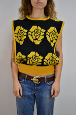 Black & Yellow Floral Sweater Vest