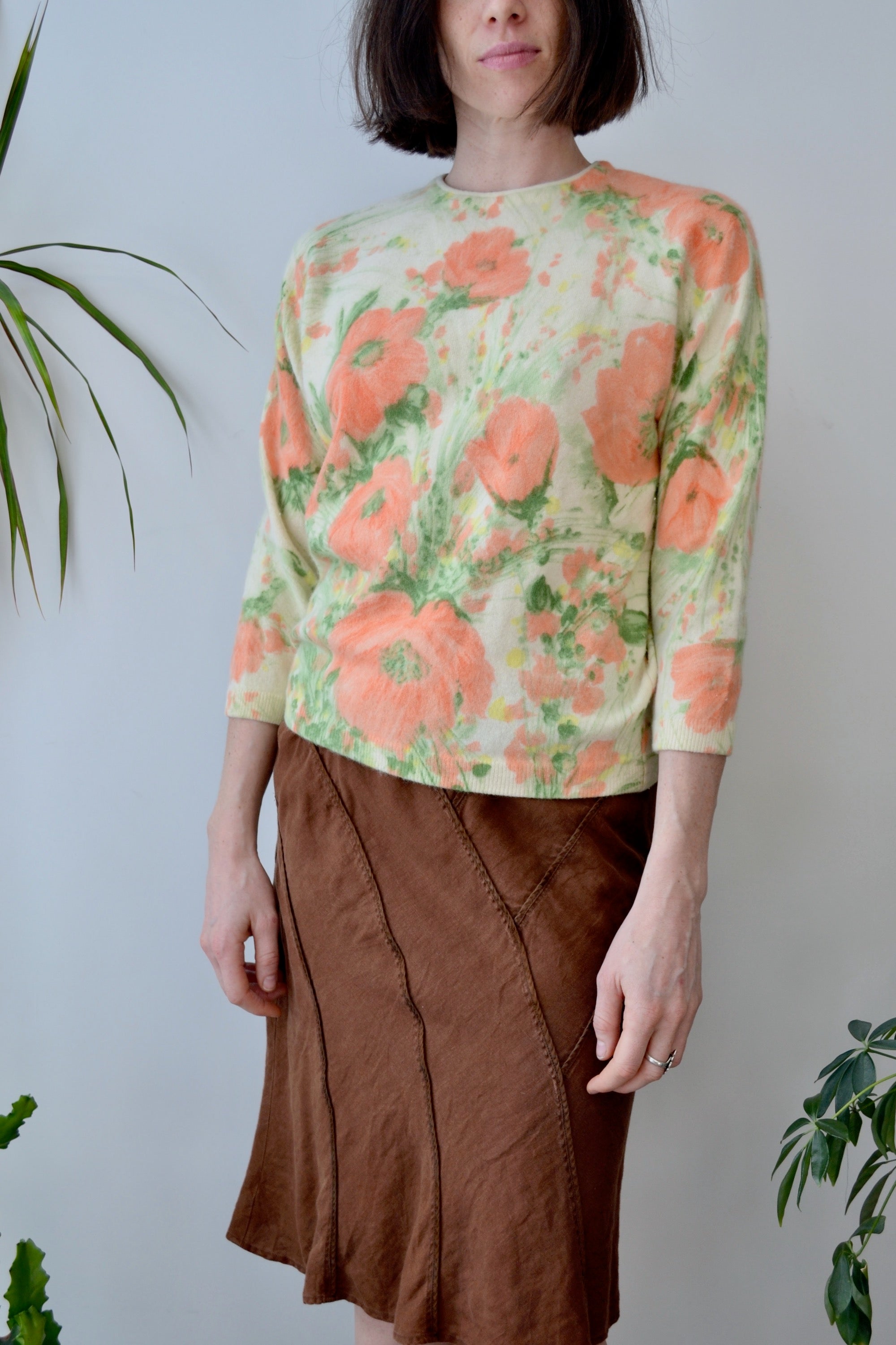 Sixties Spring Floral Angora Sweater