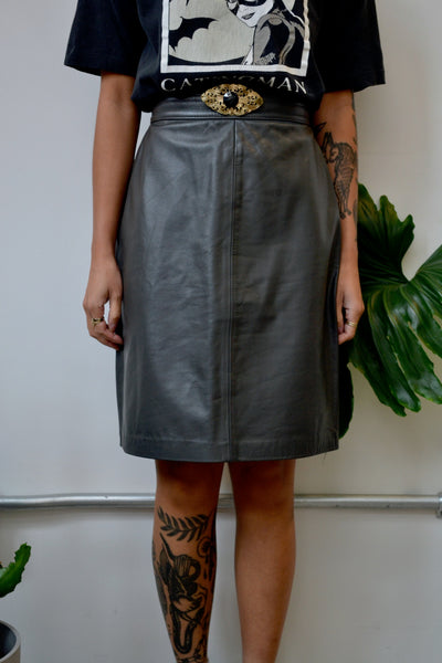 Vintage Pencil Grey Pencil Skirt Charcoal Leather Pencil Skirt