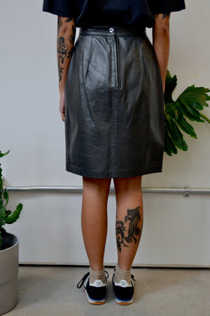 Charcoal Leather Pencil Skirt
