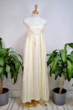 Vintage Floral Embossed Cream Satin Empire Waist Gown
