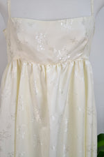 Vintage Floral Embossed Cream Satin Empire Waist Gown