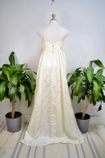 Vintage Floral Embossed Cream Satin Empire Waist Gown