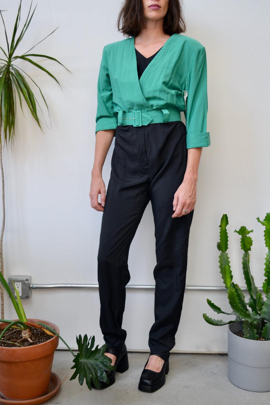 Two Tone Belted Pantsuit