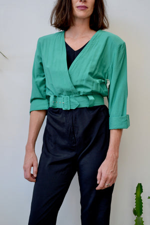 Two Tone Belted Pantsuit