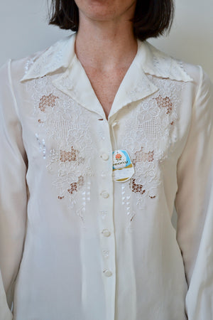 Peony Embroidered Silk Blouse