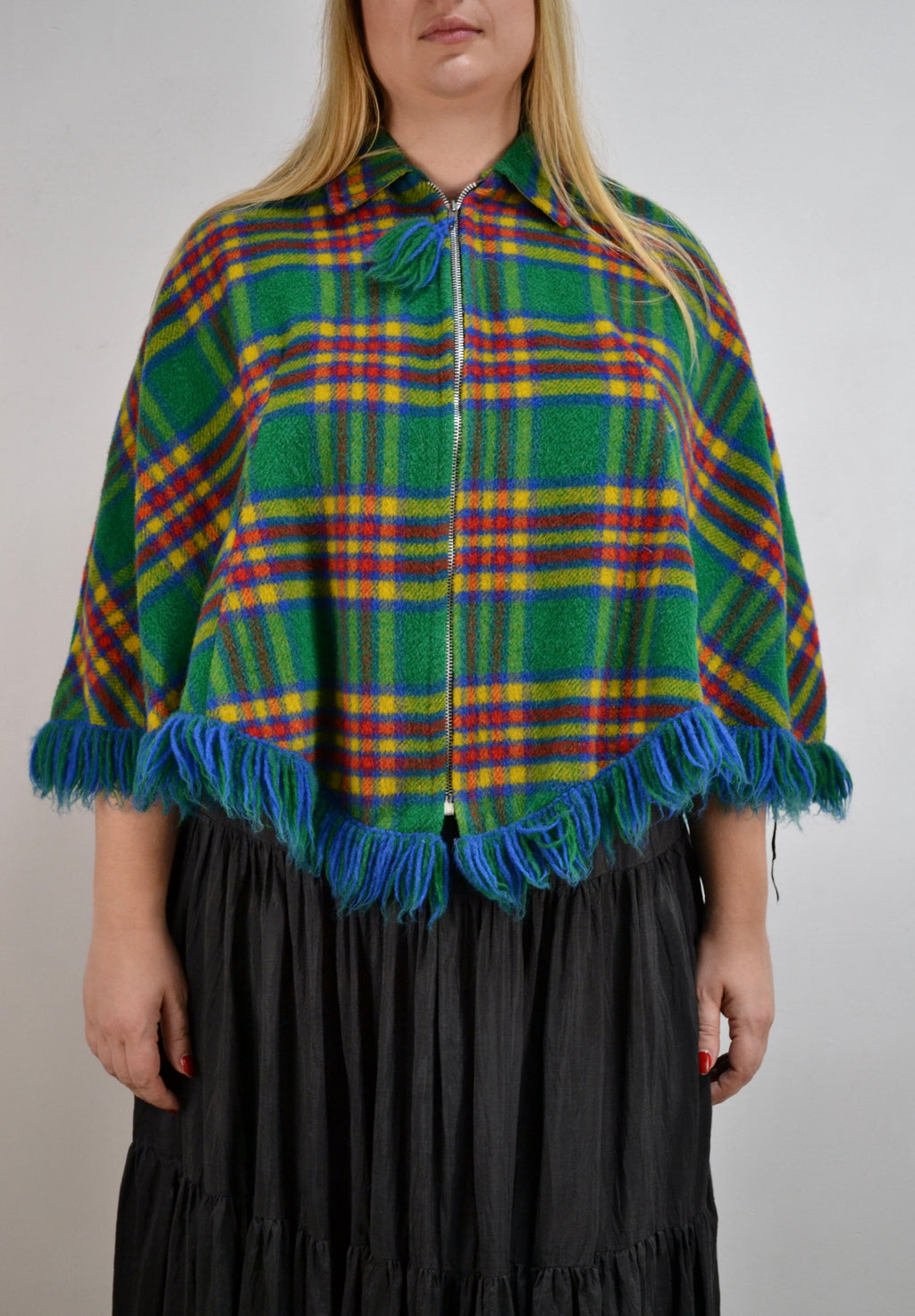 60s Plaid Fleece Poncho