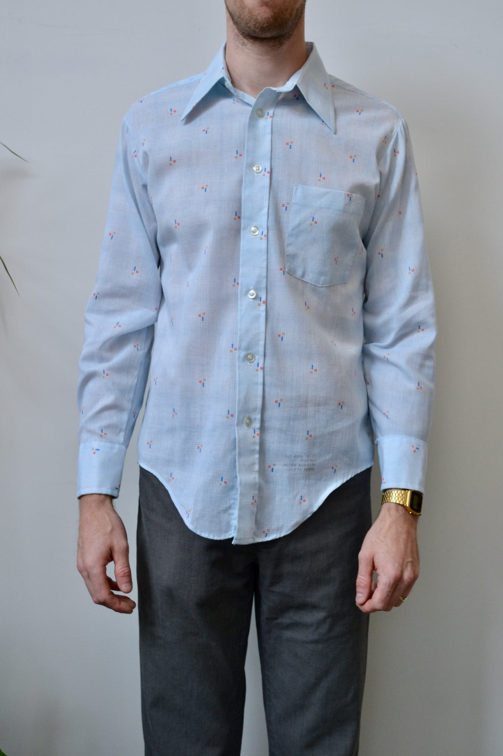 70s Grid Button Up