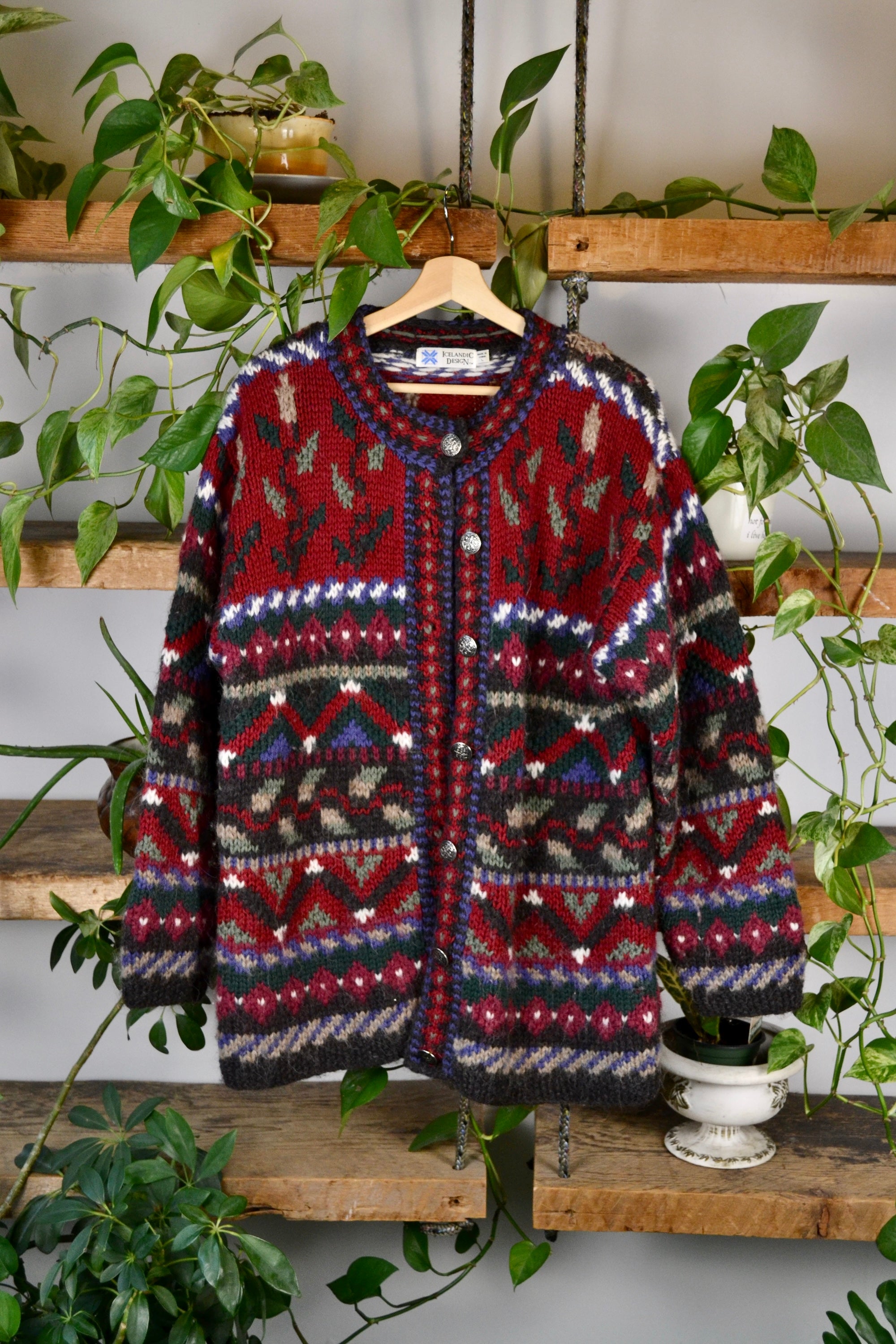 Deep Red Icelandic Design Wool Cardi