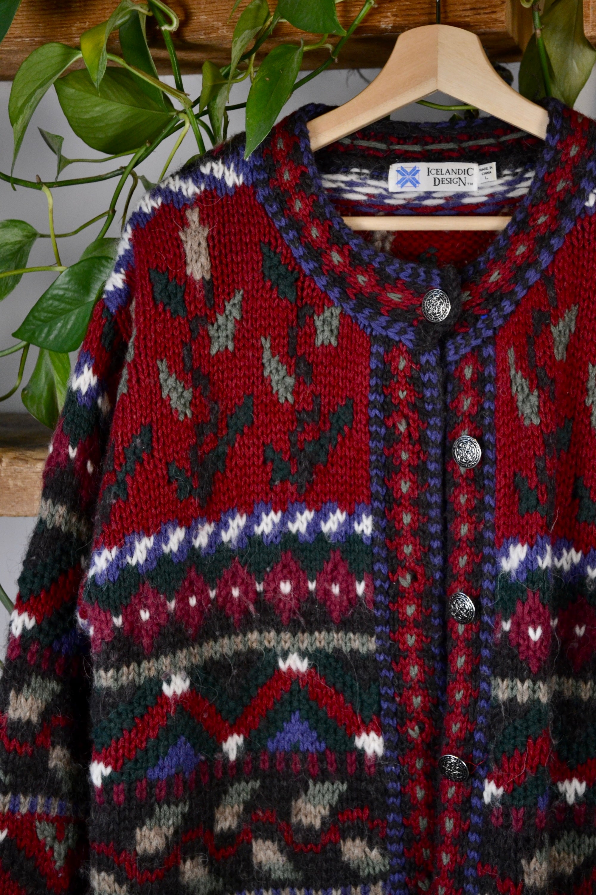 Deep Red Icelandic Design Wool Cardi