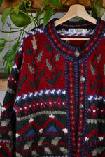 Deep Red Icelandic Design Wool Cardi