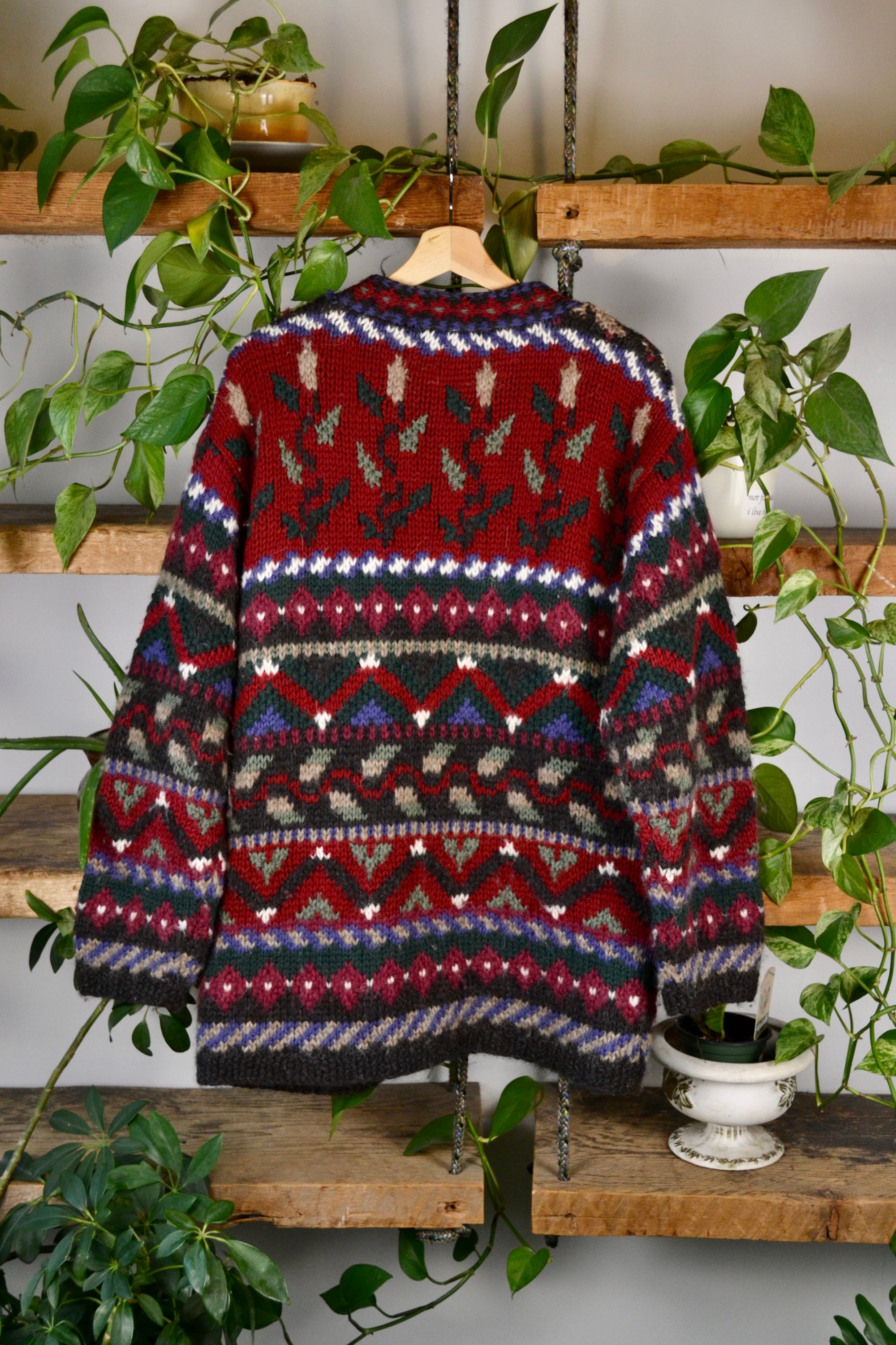 Deep Red Icelandic Design Wool Cardi