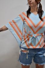 Seventies Baby Blue Chevron Striped Blouse