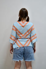 Seventies Baby Blue Chevron Striped Blouse