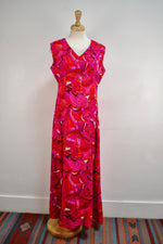 Vintage Hawaiian Hot Pink Floral Maxi Dress