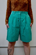 Teal Suede Trouser Shorts