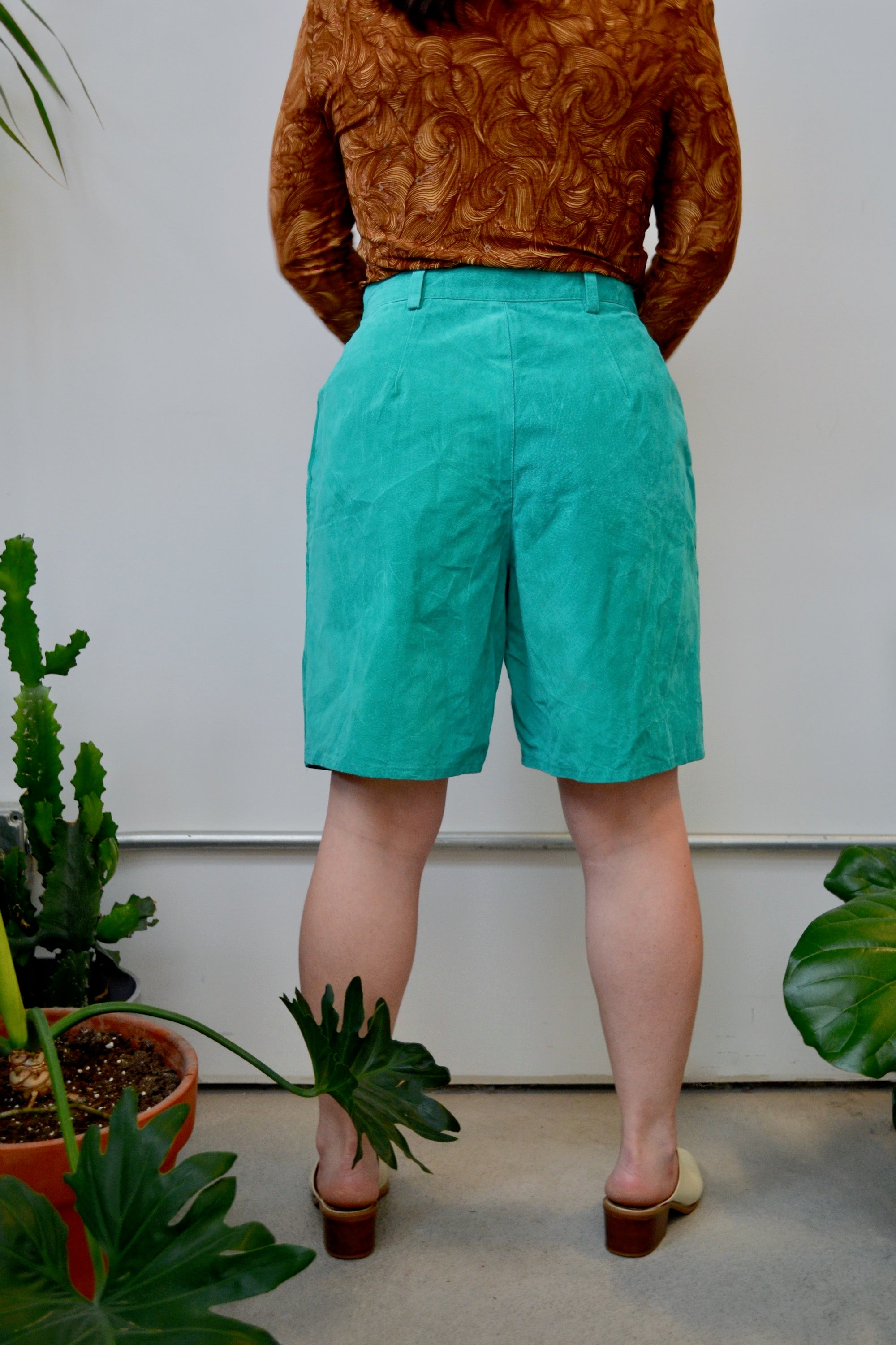 Teal Suede Trouser Shorts