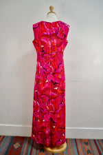 Vintage Hawaiian Hot Pink Floral Maxi Dress