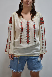 Vintage Embroidered Gauzy Peasant Blouse