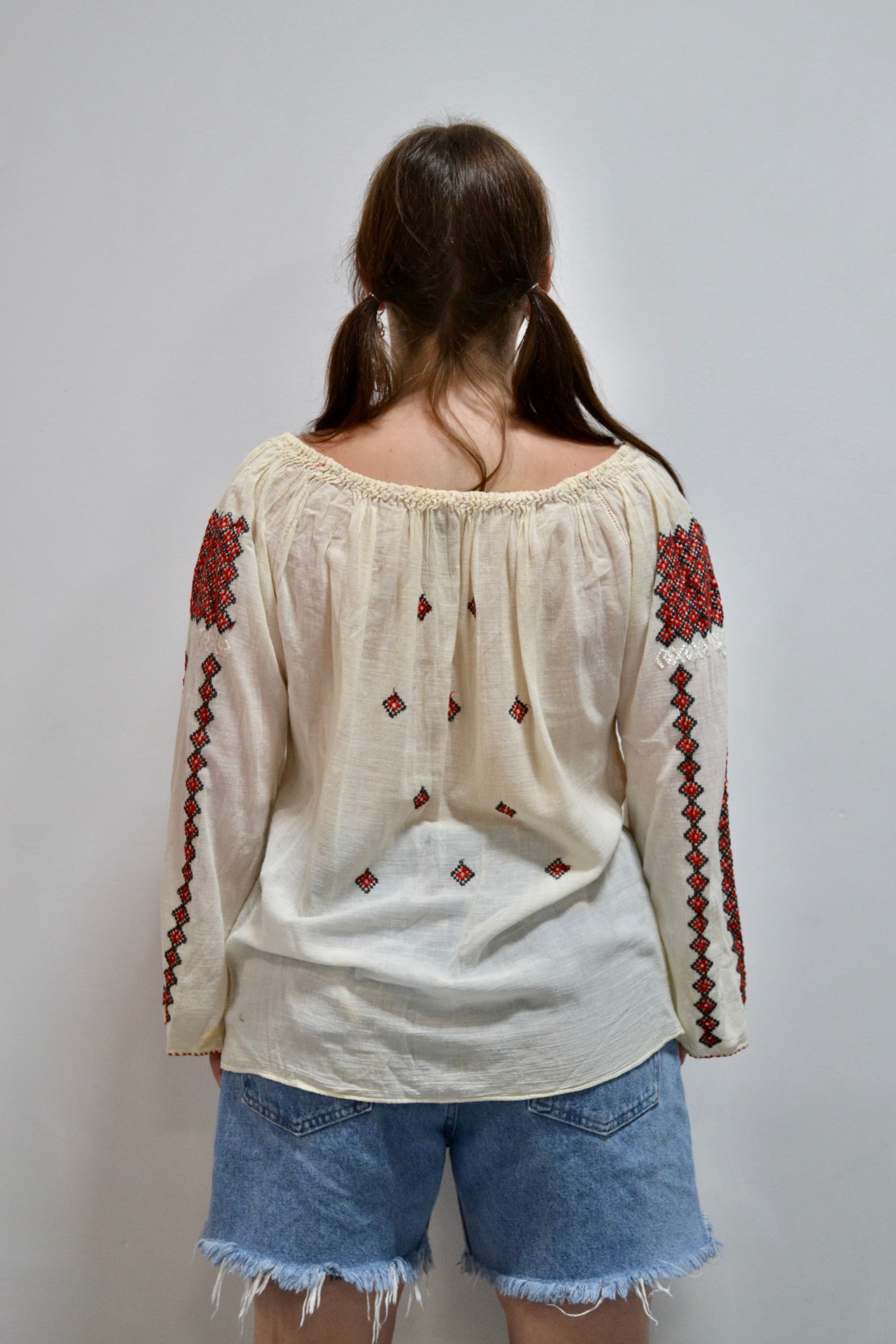 Vintage Embroidered Gauzy Peasant Blouse