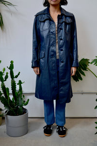 Navy Blue Leather Trench